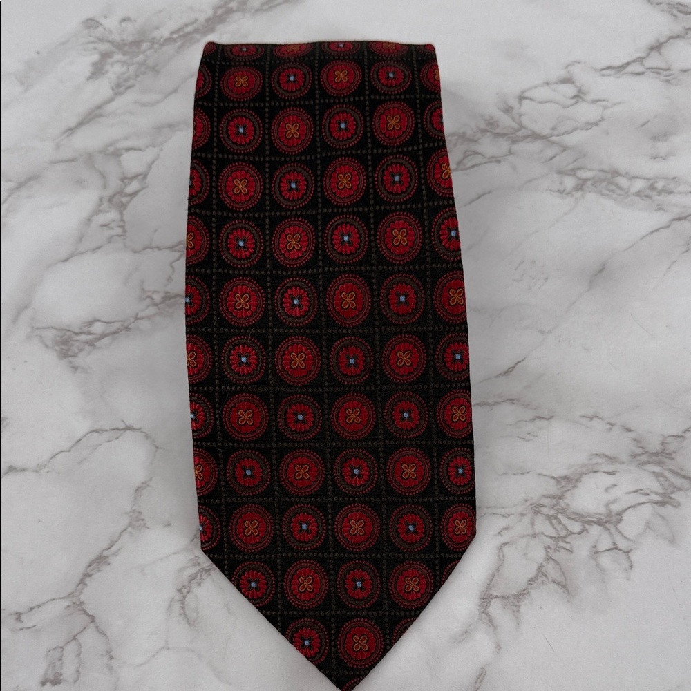 Bruno Piattelli Black Red Patterned 100% Silk Necktie Office Luxury Professional